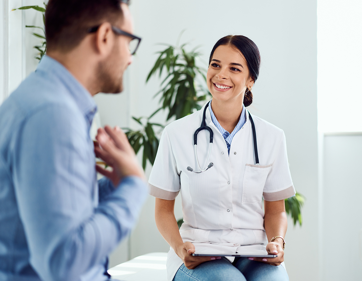 happy doctor with patient